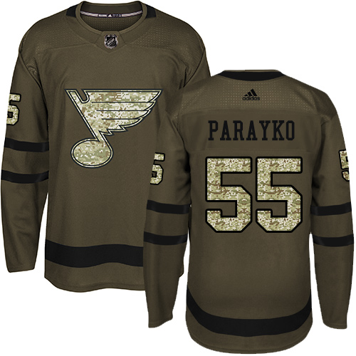 Adidas Blues #55 Colton Parayko Green Salute to Service Stitched NHL Jersey